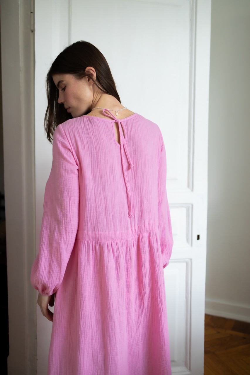 Платье на кулиске из муслина для беременных и кормящих мам - розовый - 15