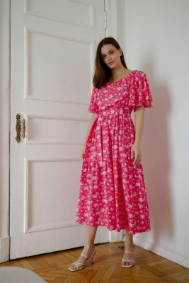 Платье Лето для беременных и кормящих мам - розовый с цветами - 0