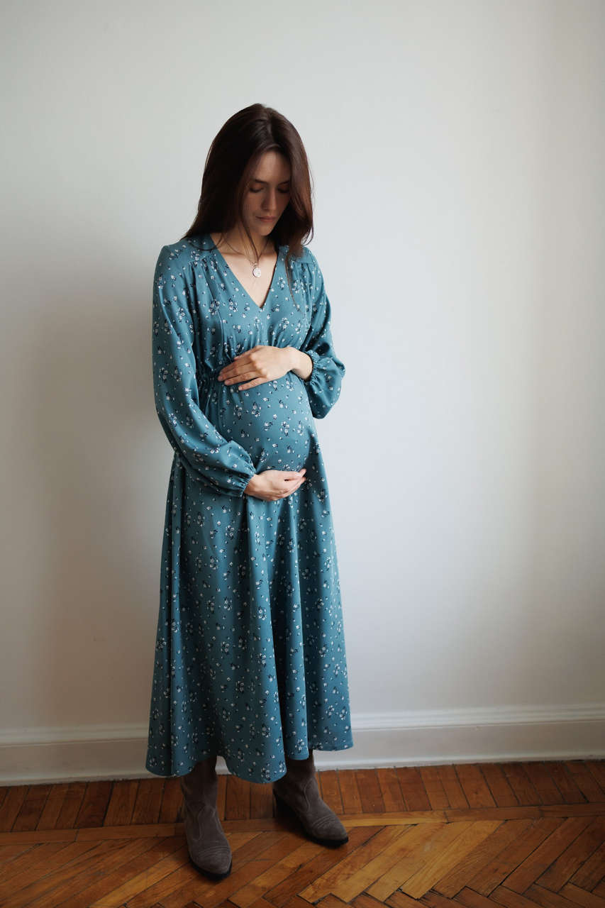 Платье Флора для беременных и кормящих мам - бирюзовый с цветами - 13