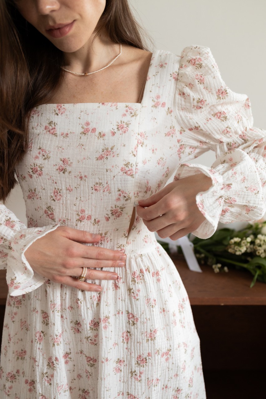 Платье Эмма для беременных и кормящих мам - айвори с цветами - 2