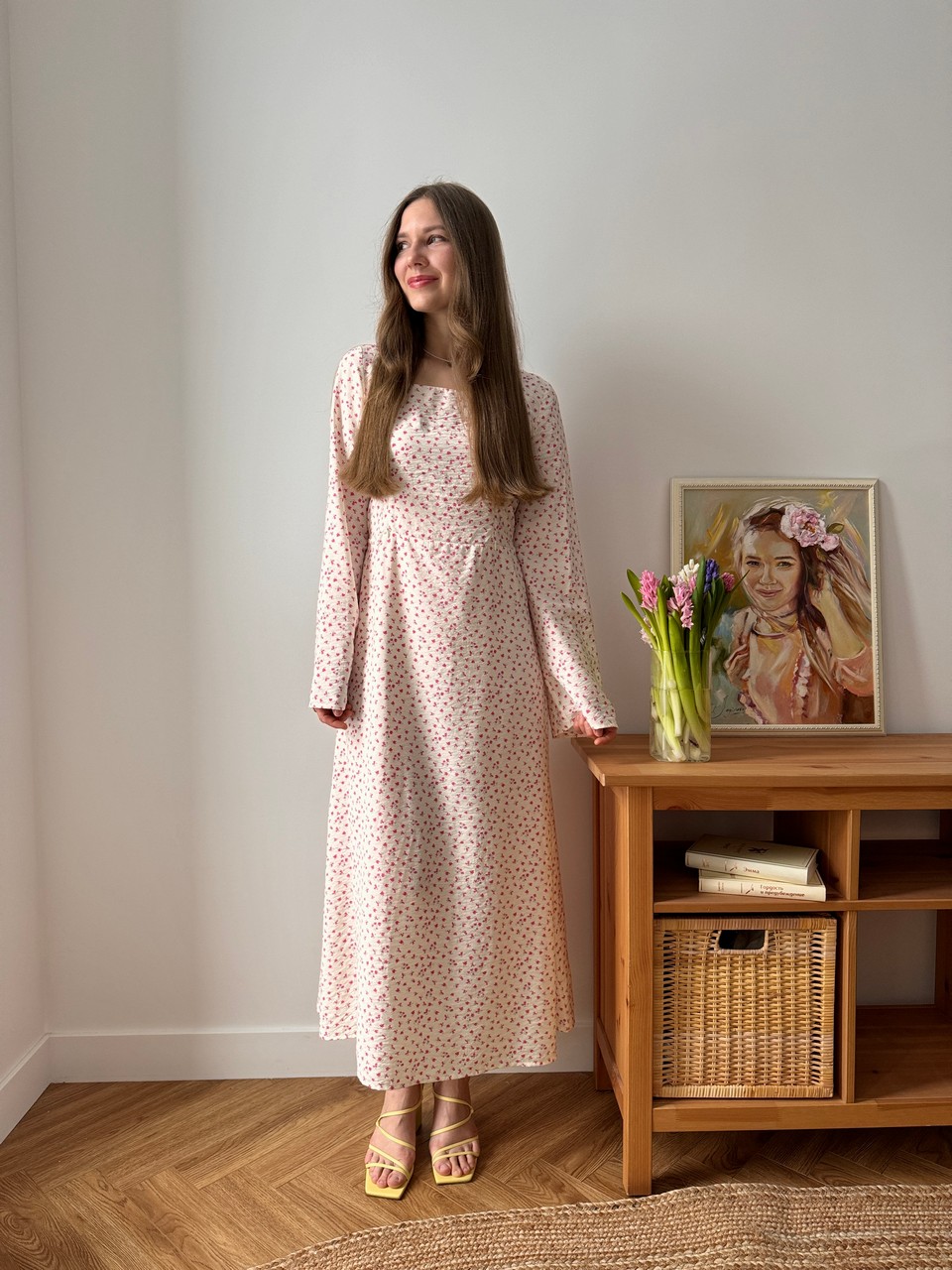 Платье Грэйс для беременных и кормящих мам - кремовый с цветами - 1