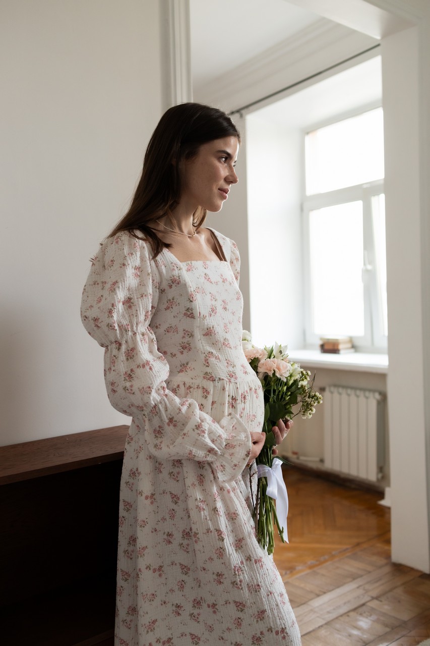 Платье Эмма для беременных и кормящих мам - айвори с цветами - 6