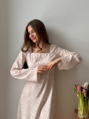 Платье Грэйс для беременных и кормящих мам - кремовый с цветами