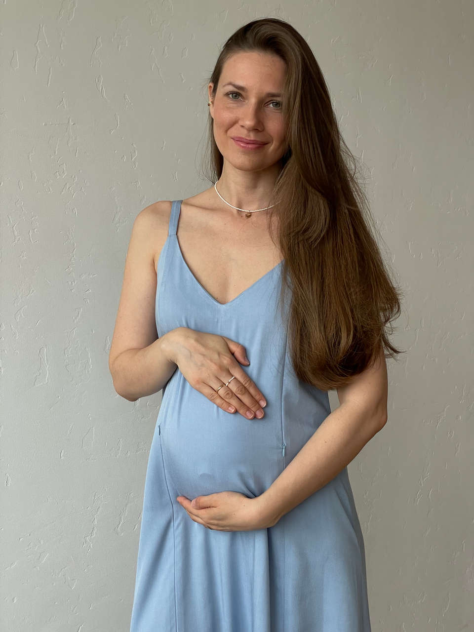 Платье-комбинация с разрезом для беременных и кормящих - голубой - 4