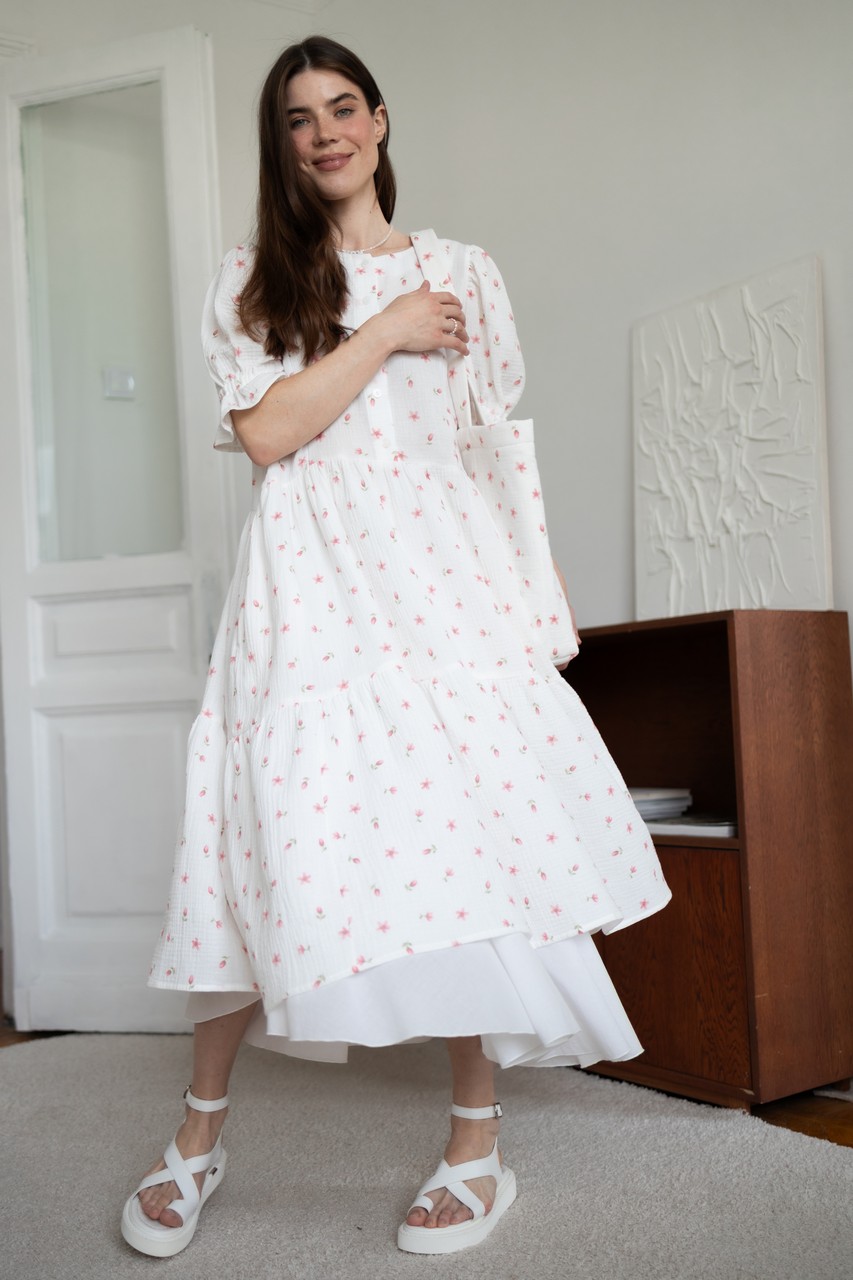 Платье Элизабет для беременных и кормящих мам - айвори с цветами - 7