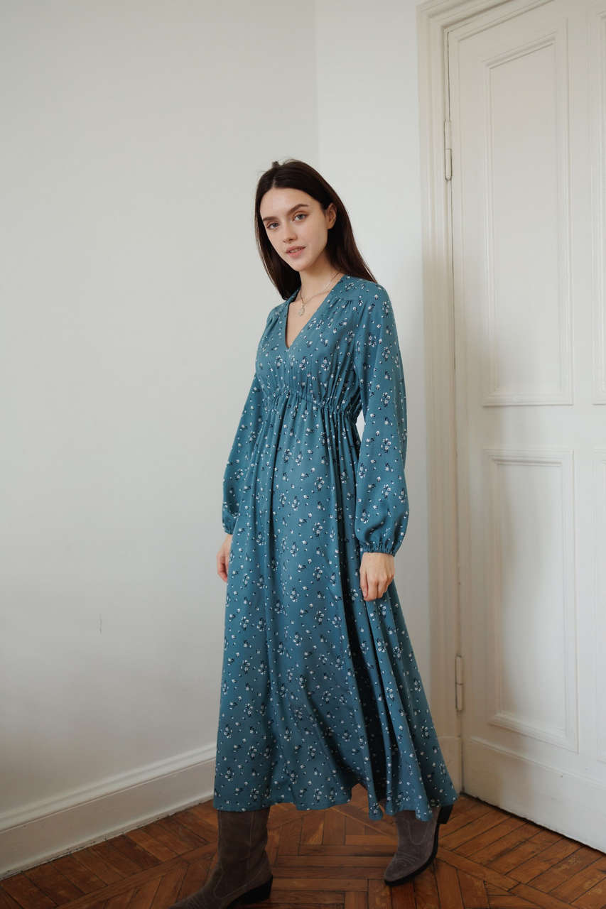 Платье Флора для беременных и кормящих мам - бирюзовый с цветами - 6