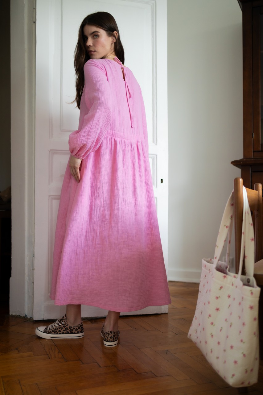 Платье на кулиске из муслина для беременных и кормящих мам - розовый - 14