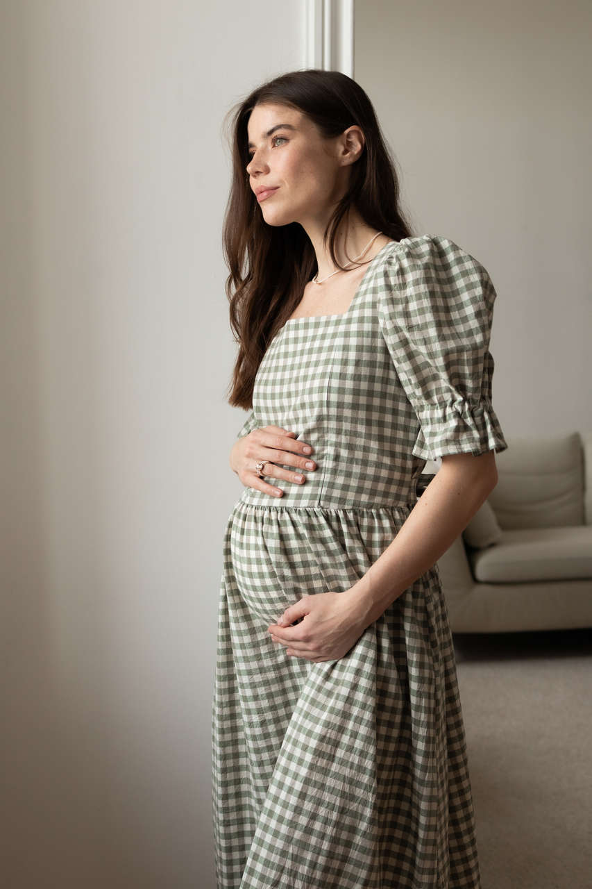 Платье Мелисса для беременных и кормящих мам - оливковый в клетку