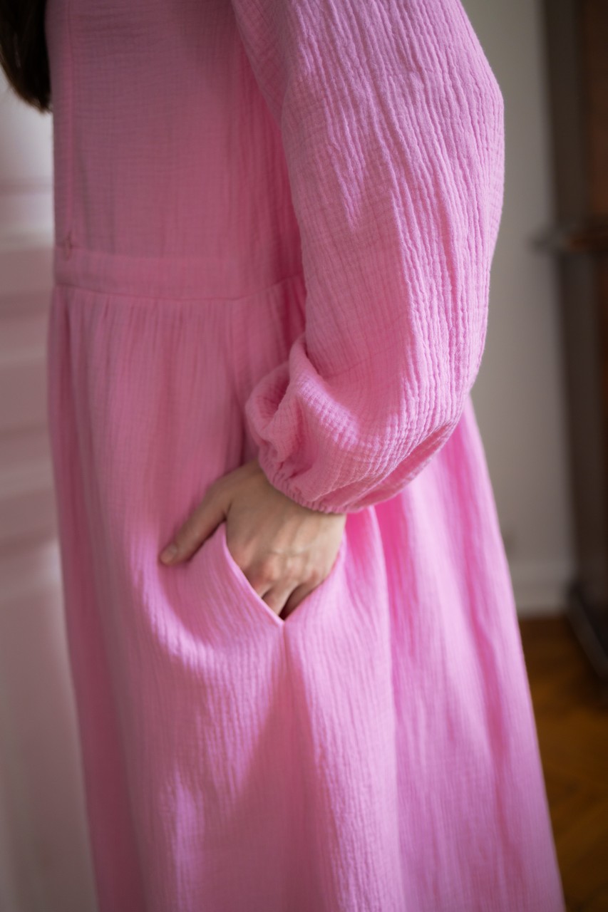 Платье на кулиске из муслина для беременных и кормящих мам - розовый - 13