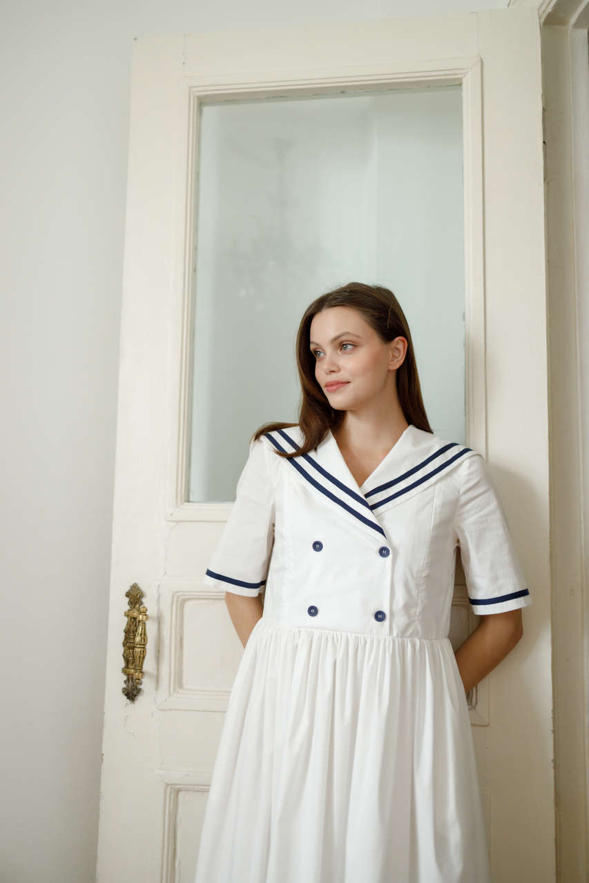 Купить платье в морском стиле для беременных и кормящих мам - белый для кормящих мам в каталоге интернет - магазина Москвы Iva Design