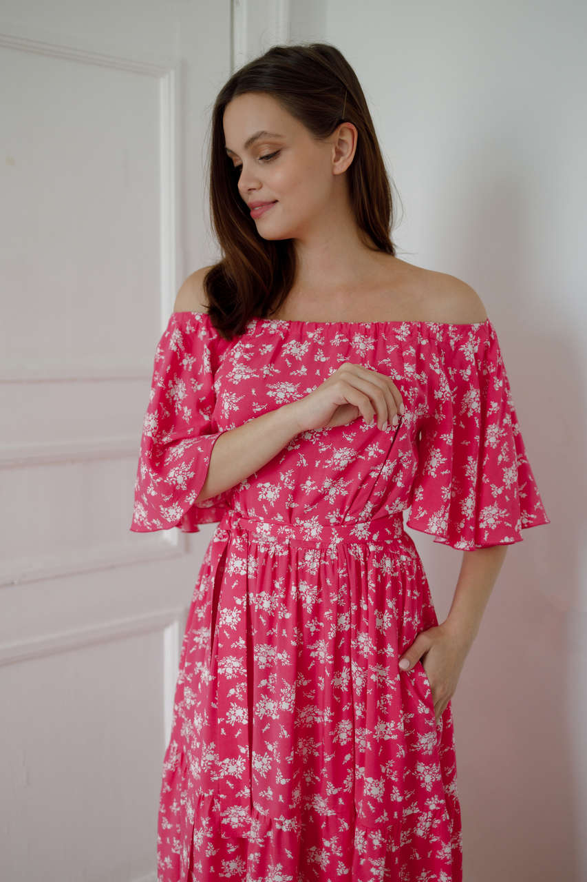 Платье Лето для беременных и кормящих мам - розовый с цветами - 4