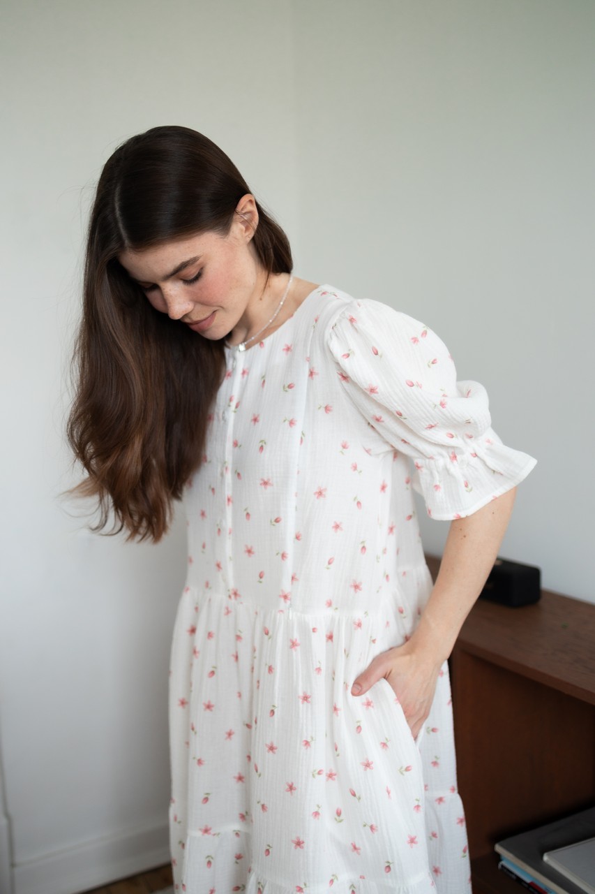 Платье Элизабет для беременных и кормящих мам - айвори с цветами - 15