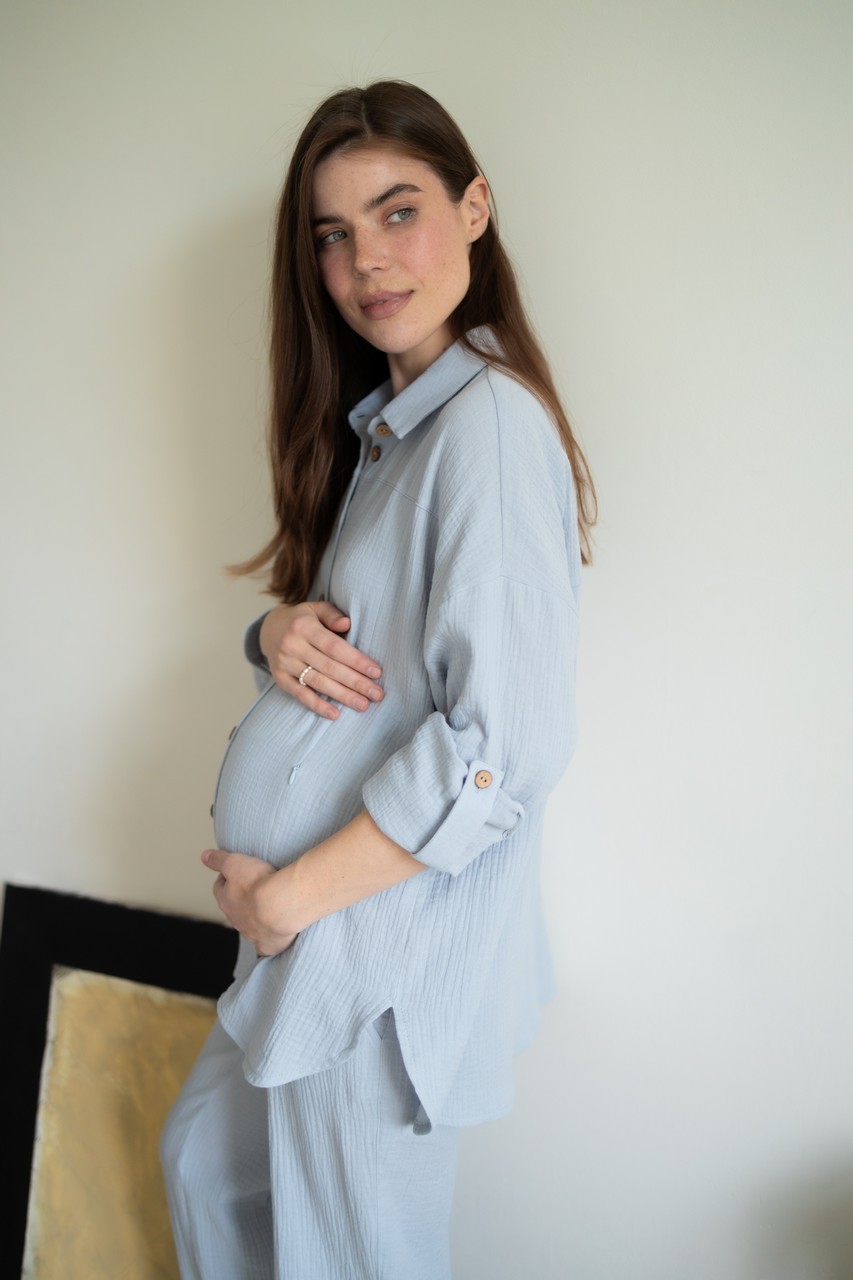 Рубашка Дунай из муслина для беременных и кормящих мам - серо-голубой - 7