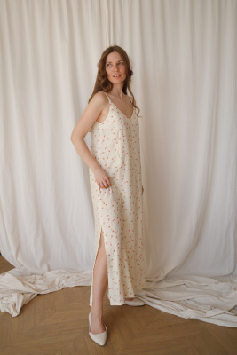 Платье-комбинация с разрезом для беременных и кормящих - кремовый с гвоздиками - 0
