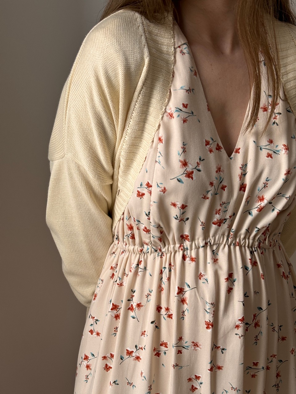 Платье Флора для беременных и кормящих мам - кремовый с цветами - 6
