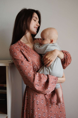 Платье Флора для беременных и кормящих мам - терракотовый с цветами - 0