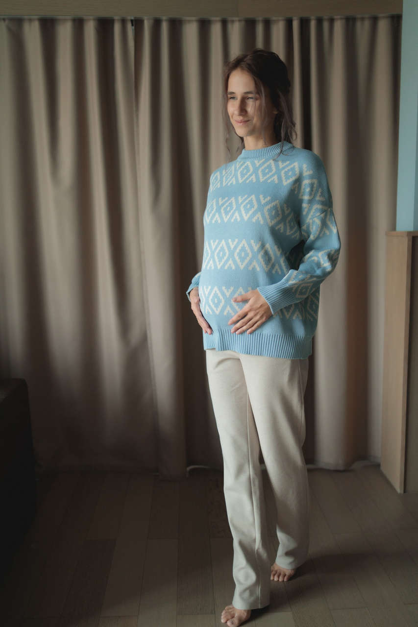 Джемпер Scandi для беременных и кормящих мам - голубой - 9