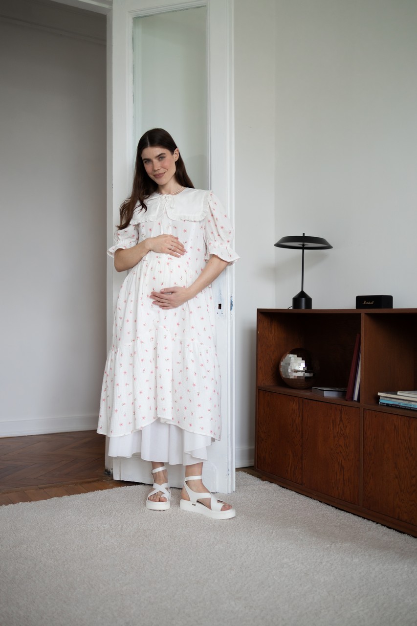Платье Элизабет для беременных и кормящих мам - айвори с цветами - 3