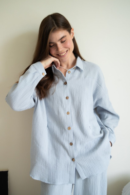 Рубашка Дунай из муслина для беременных и кормящих мам - серо-голубой - 0