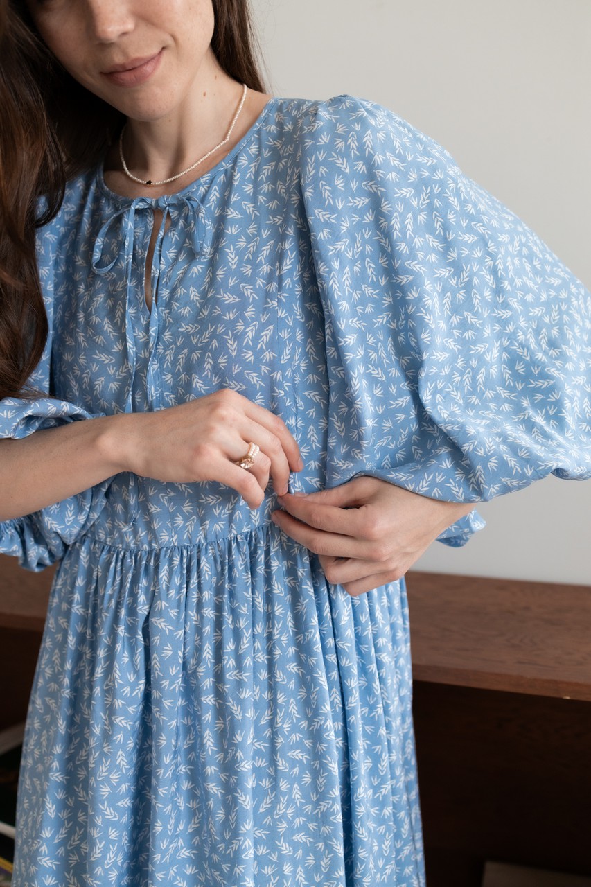 Платье Мари для беременных и кормящих мам - голубой с колосками - 5