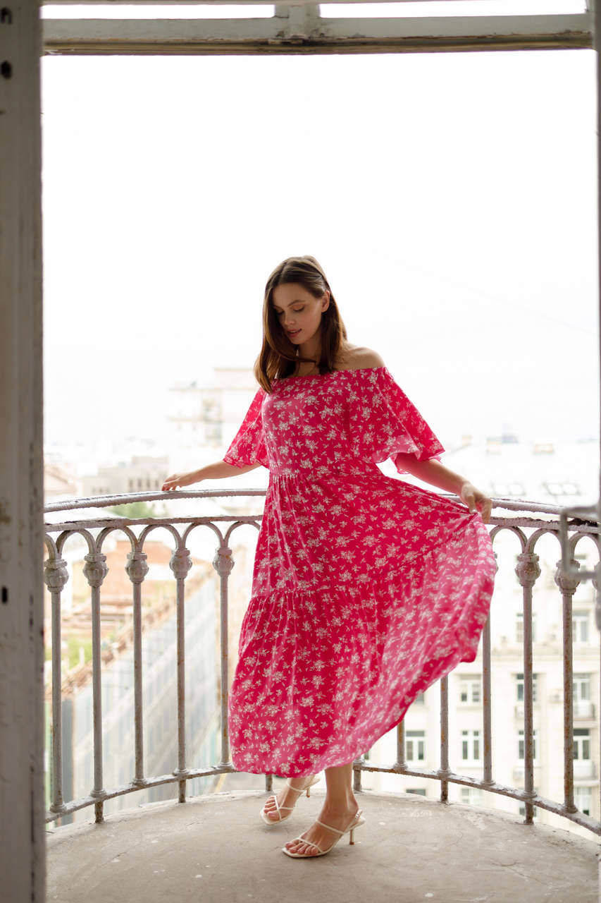 Платье Лето для беременных и кормящих мам - розовый с цветами - 1