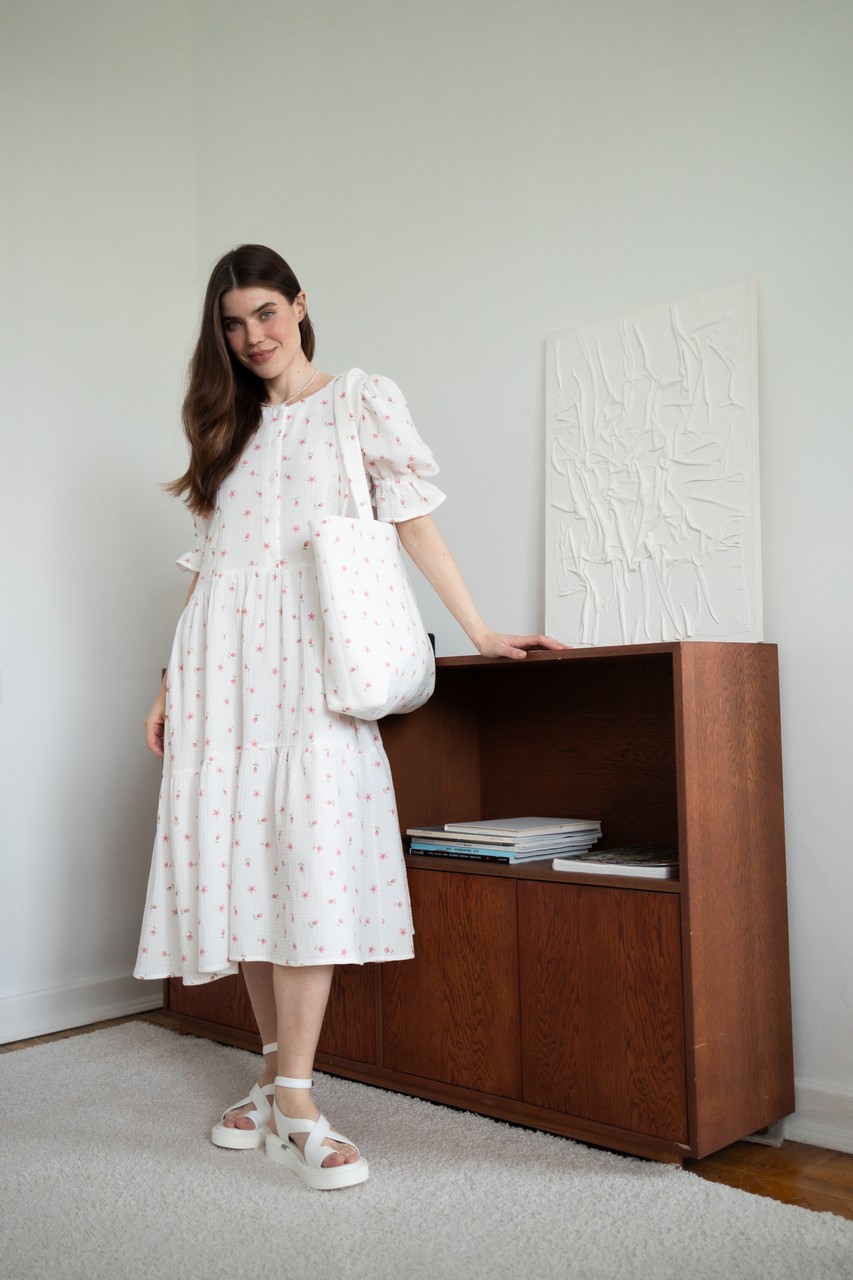 Платье Элизабет для беременных и кормящих мам - айвори с цветами - 17