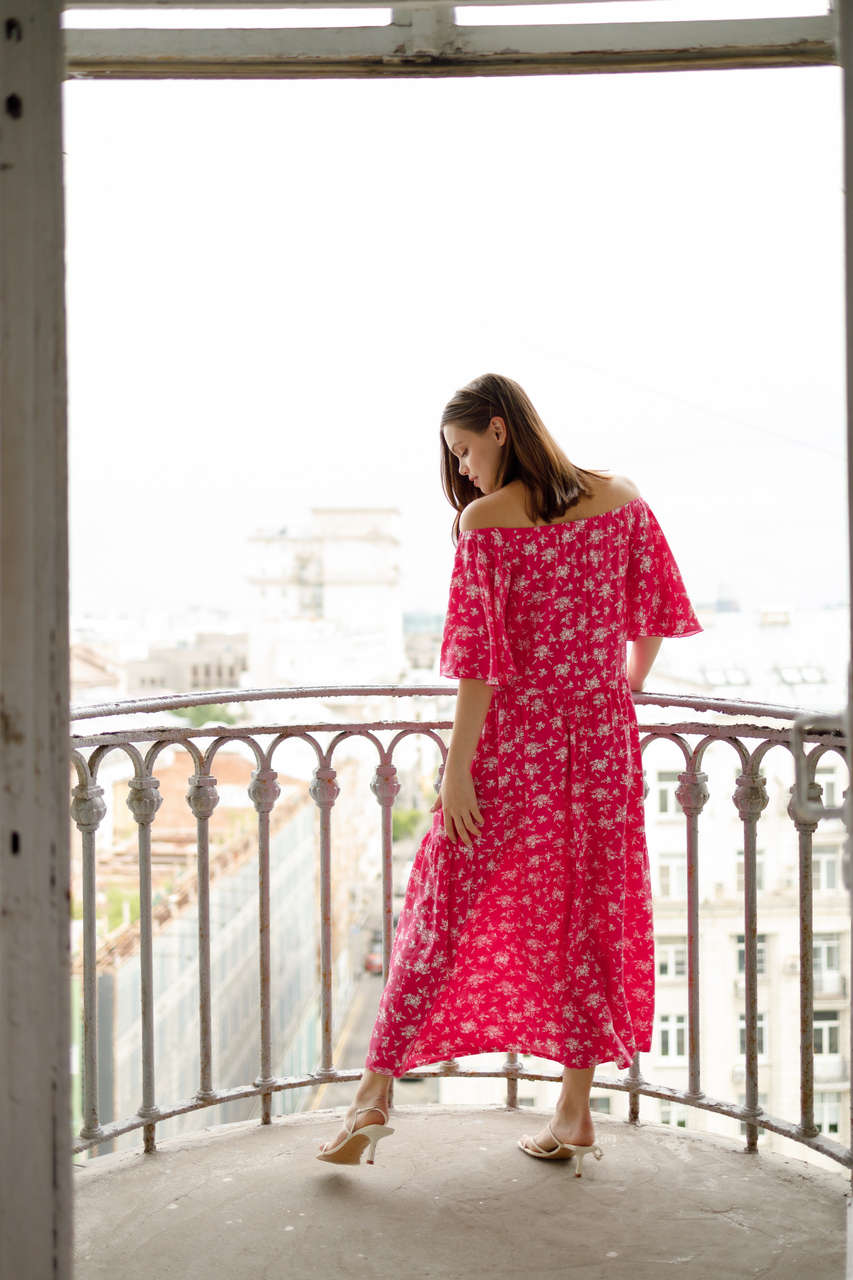 Платье Лето для беременных и кормящих мам - розовый с цветами - 9