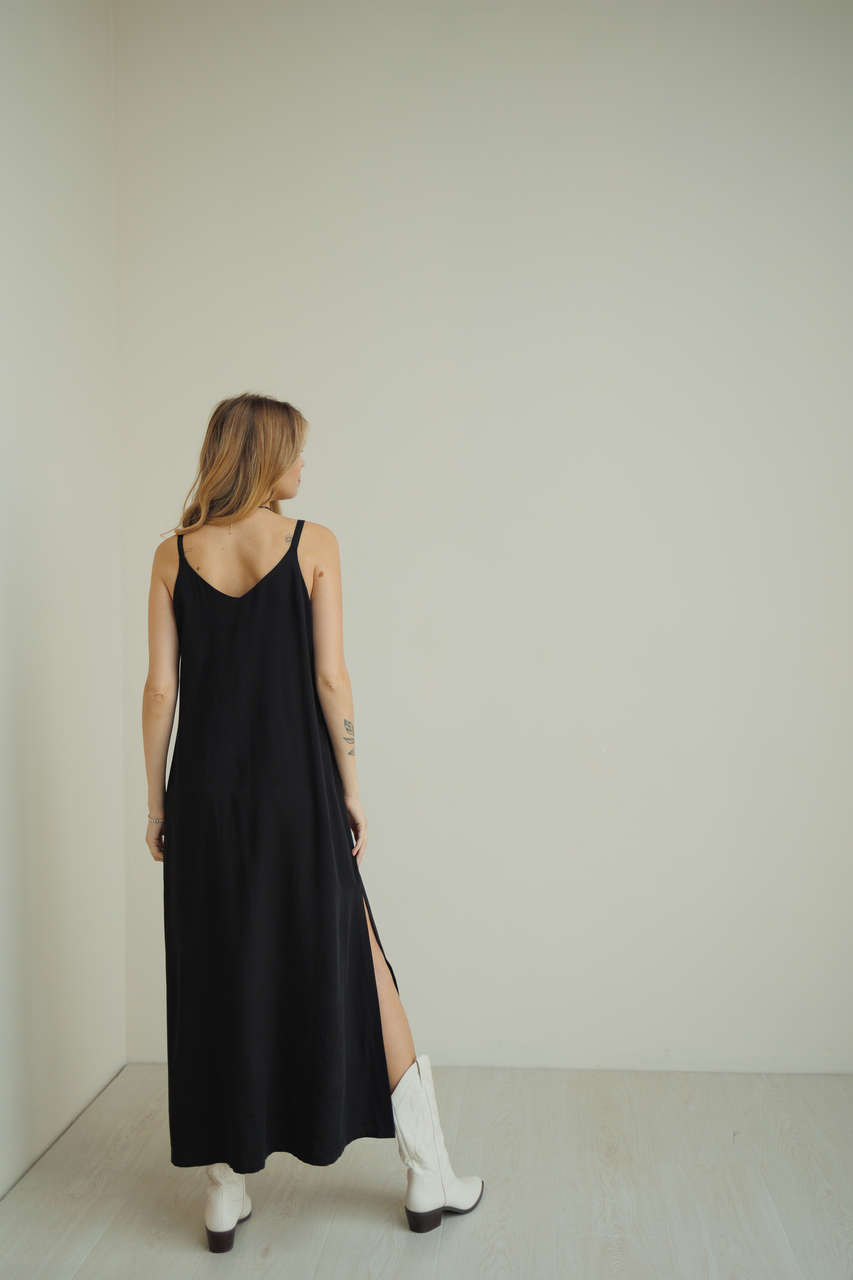 Платье-комбинация с разрезом - черный - 2