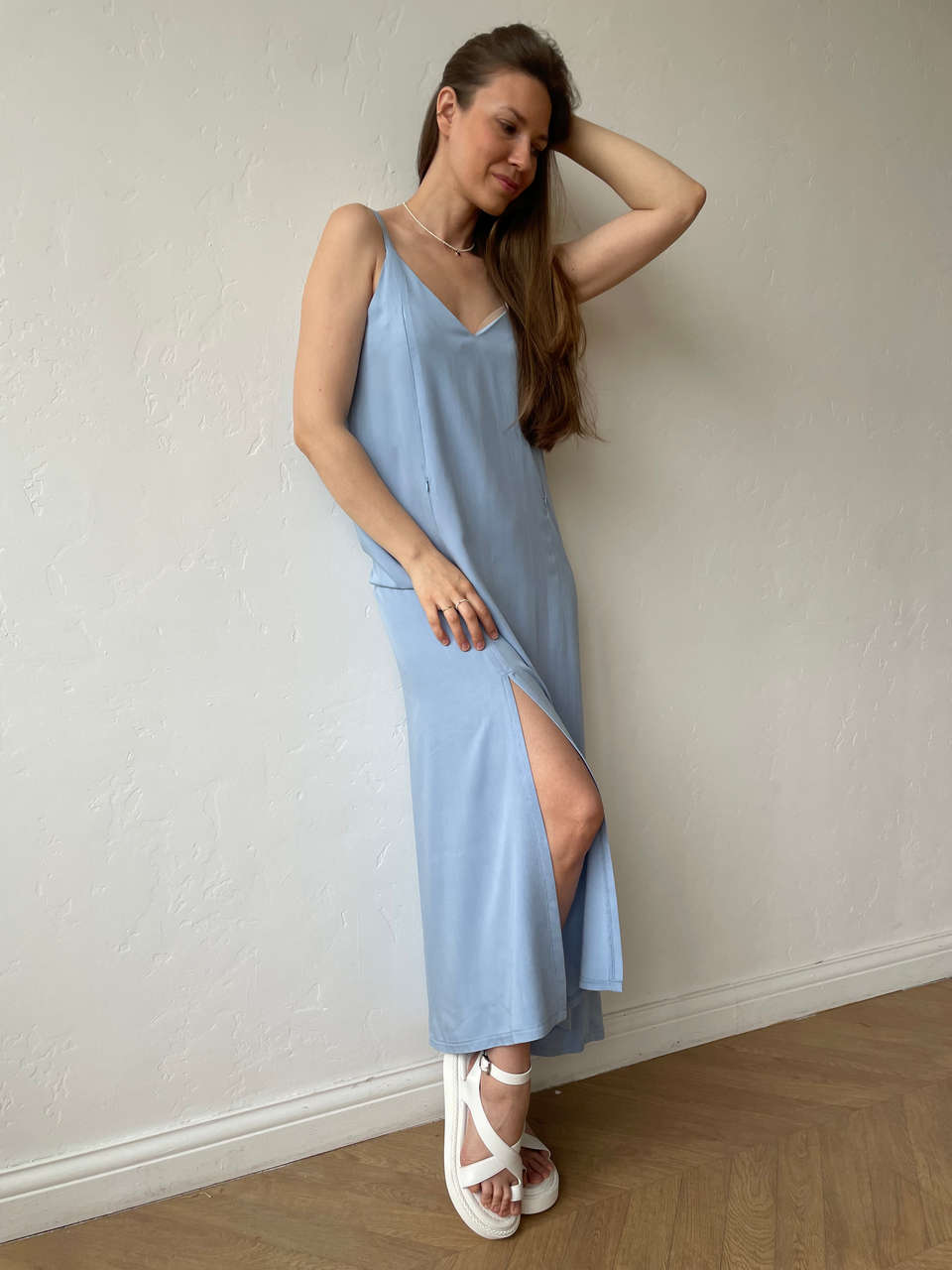 Платье-комбинация с разрезом для беременных и кормящих - голубой - 1