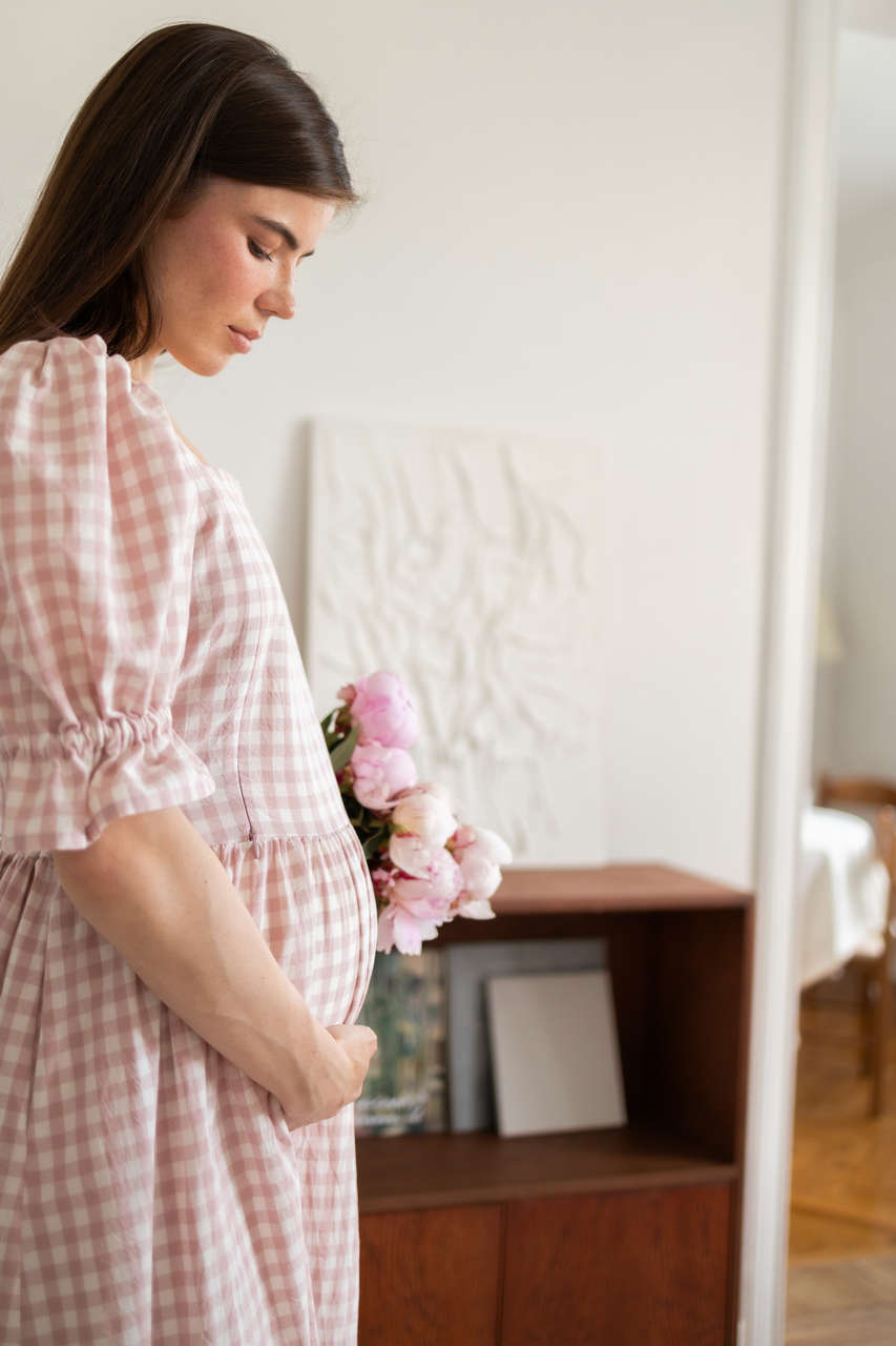 Платье Мелисса для беременных и кормящих мам - пудровый в клетку - 2