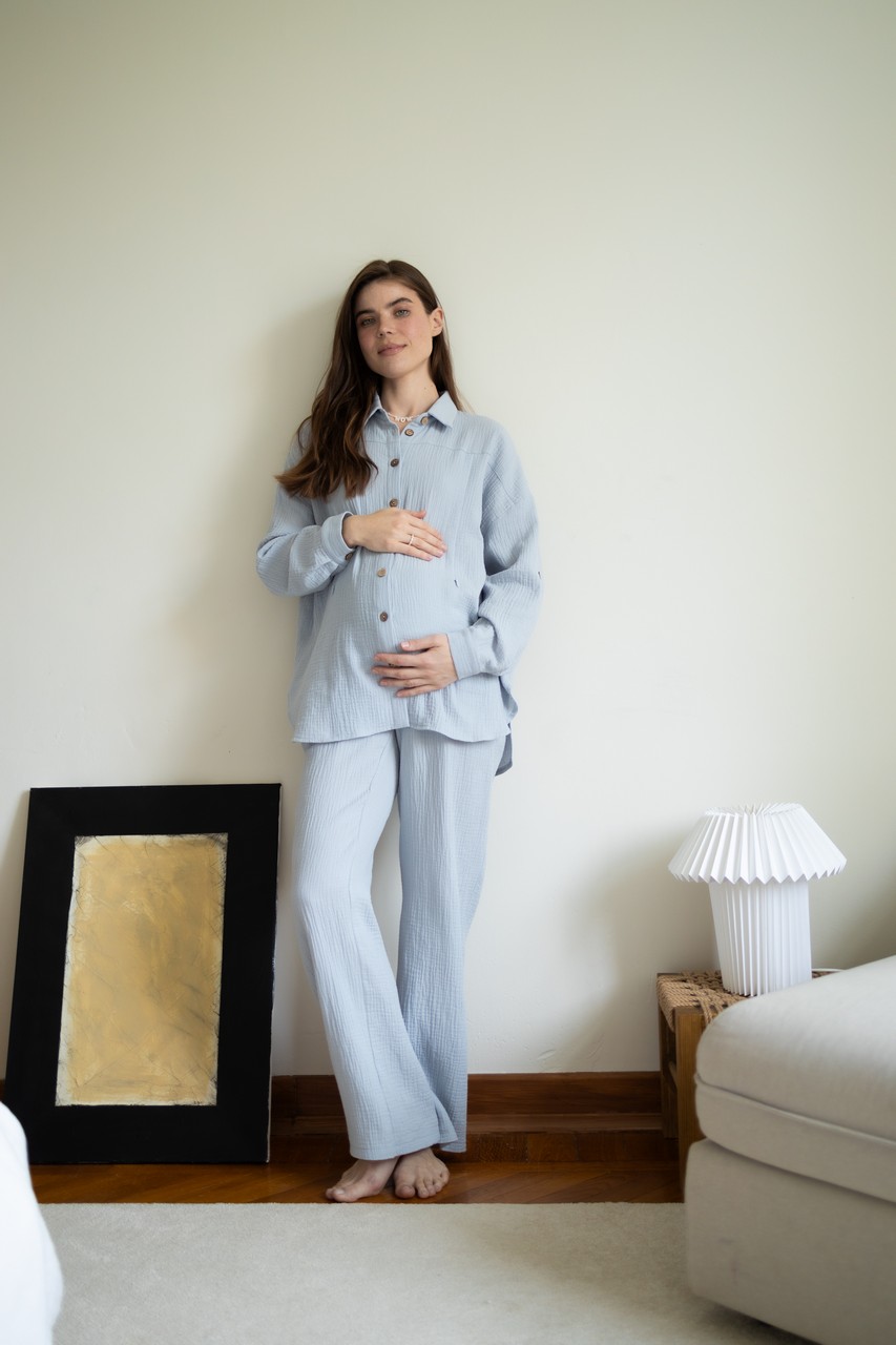 Рубашка Дунай из муслина для беременных и кормящих мам - серо-голубой - 6