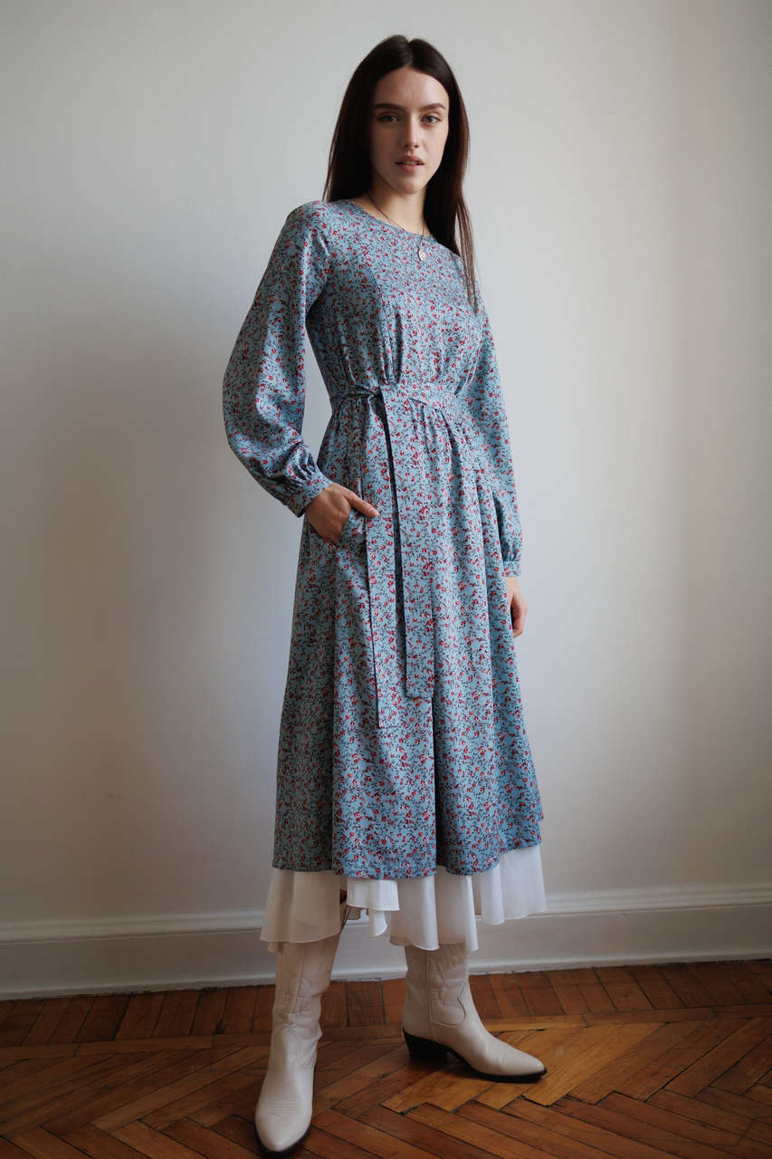 Платье Катарина lite для беременных и кормящих мам - голубой с цветами - 1