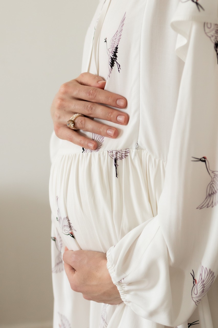 Платье Ася для беременных и кормящих мам - белый с журавлями - 10