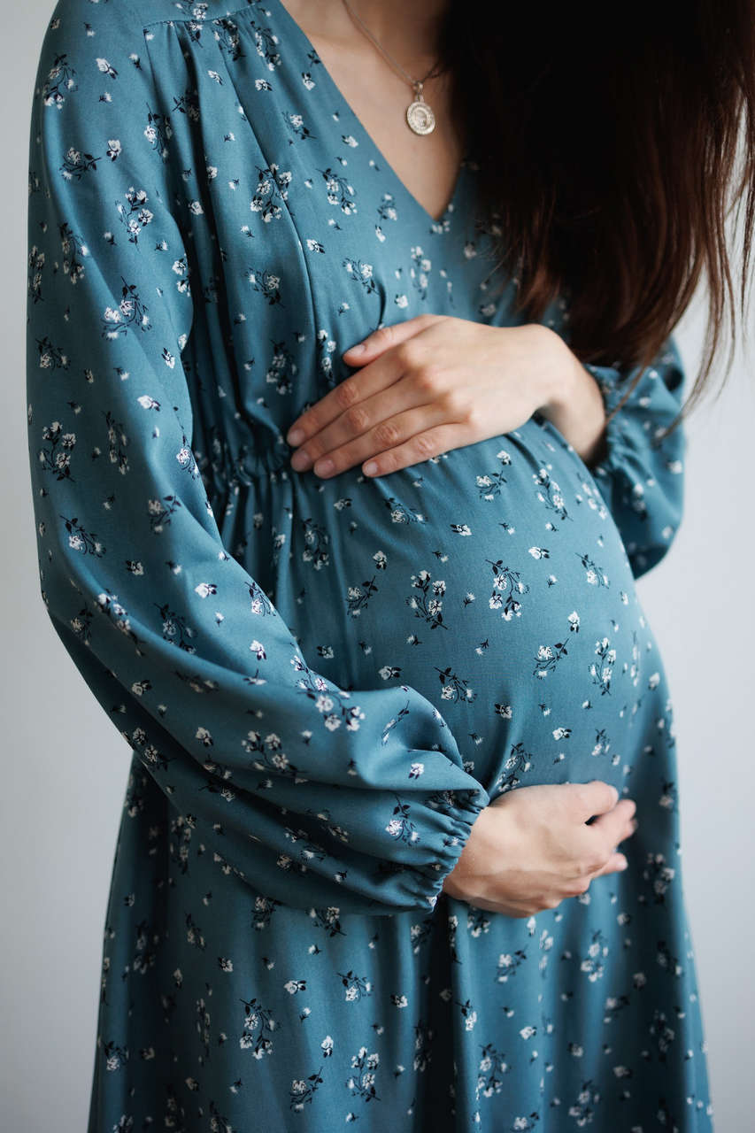 Платье Флора для беременных и кормящих мам - бирюзовый с цветами - 2