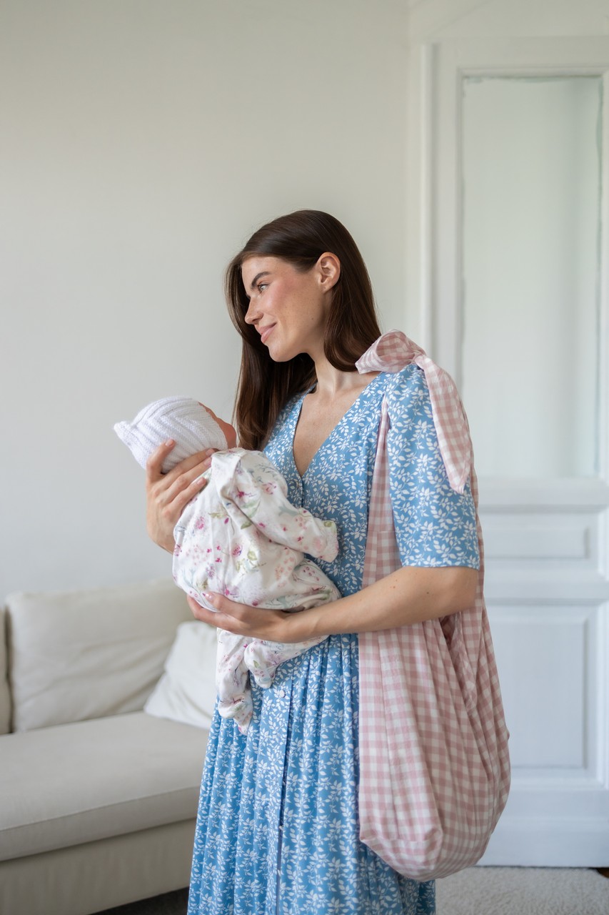 Платье Шарлотта миди из штапеля для беременных и кормящих мам - голубой с веточками - 6