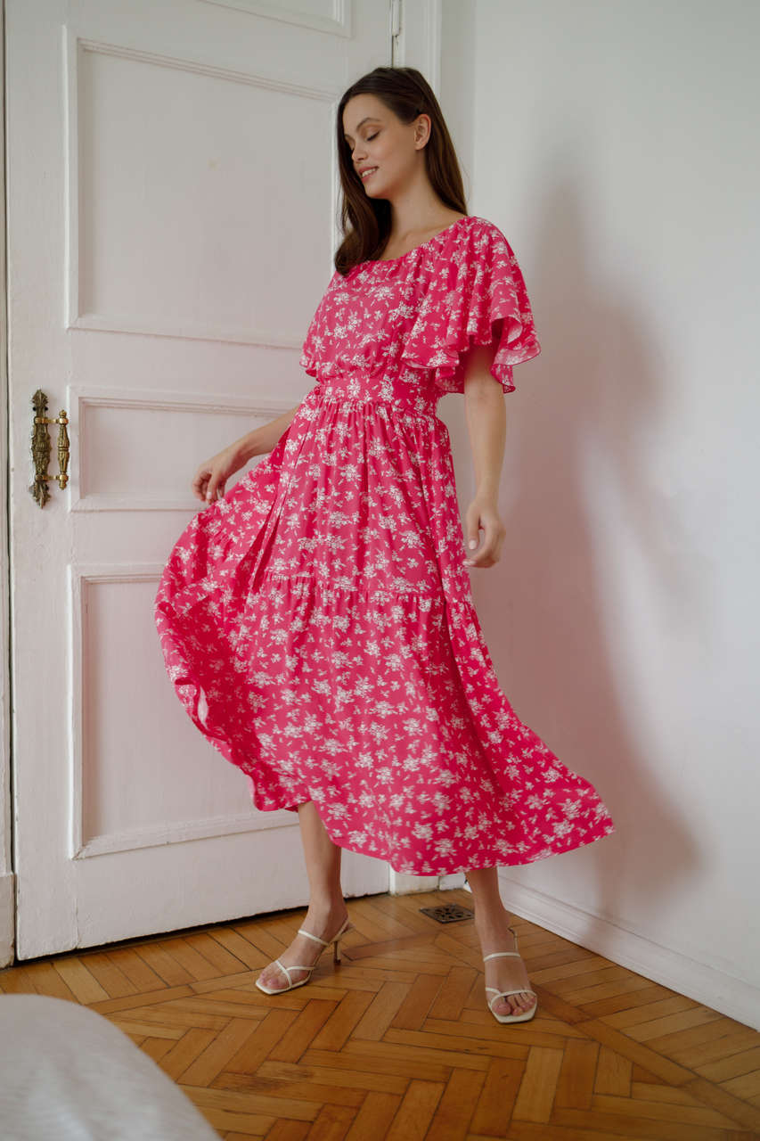 Платье Лето для беременных и кормящих мам - розовый с цветами - 5
