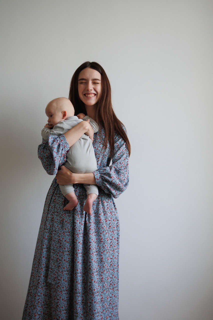 Платье Катарина lite для беременных и кормящих мам - голубой с цветами - 12