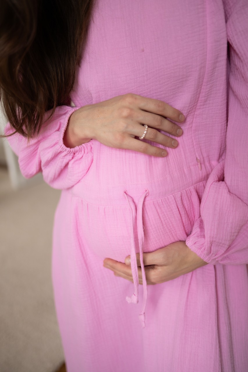Платье на кулиске из муслина для беременных и кормящих мам - розовый - 10