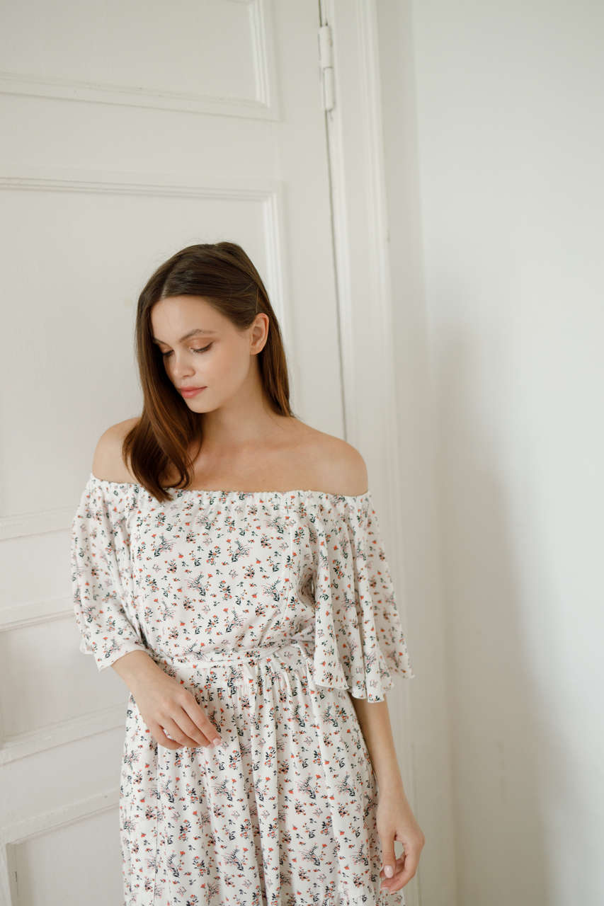 Платье Лето для беременных и кормящих мам - белый с цветами - 4