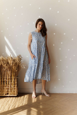 Платье Ветер миди для беременных и кормящих мам - голубой тропик