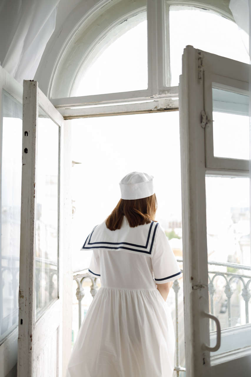 Платье в морском стиле - белый - 9