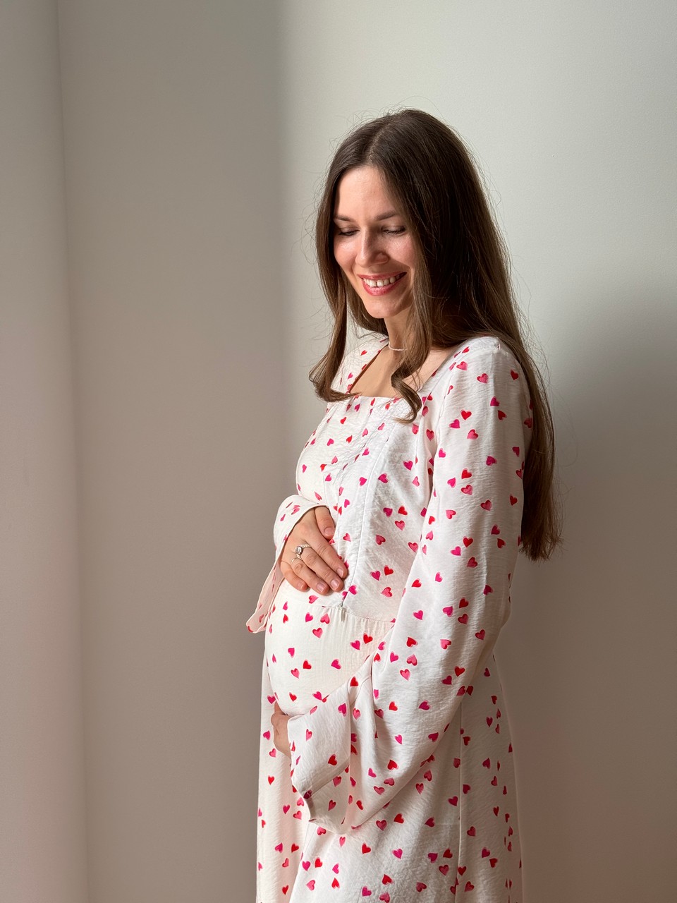 Платье Грэйс для беременных и кормящих мам - кремовый с сердечками - 10