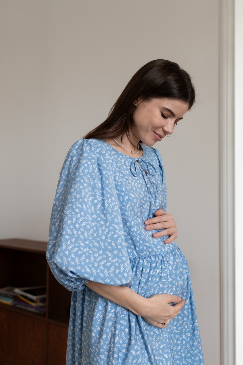 Платье Мари для беременных и кормящих мам - голубой с колосками - 7