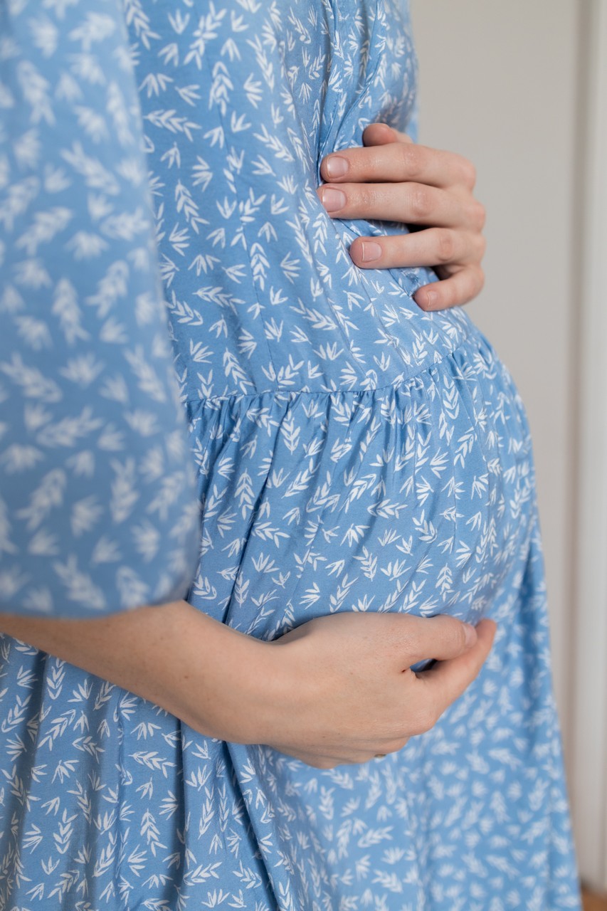 Платье Мари для беременных и кормящих мам - голубой с колосками - 8