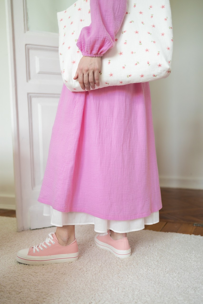Платье на кулиске из муслина для беременных и кормящих мам - розовый - 3