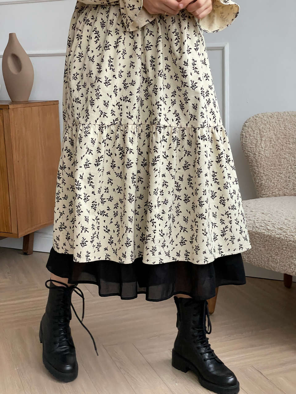 Платье Дороти - кремовый с черными веточками - 3