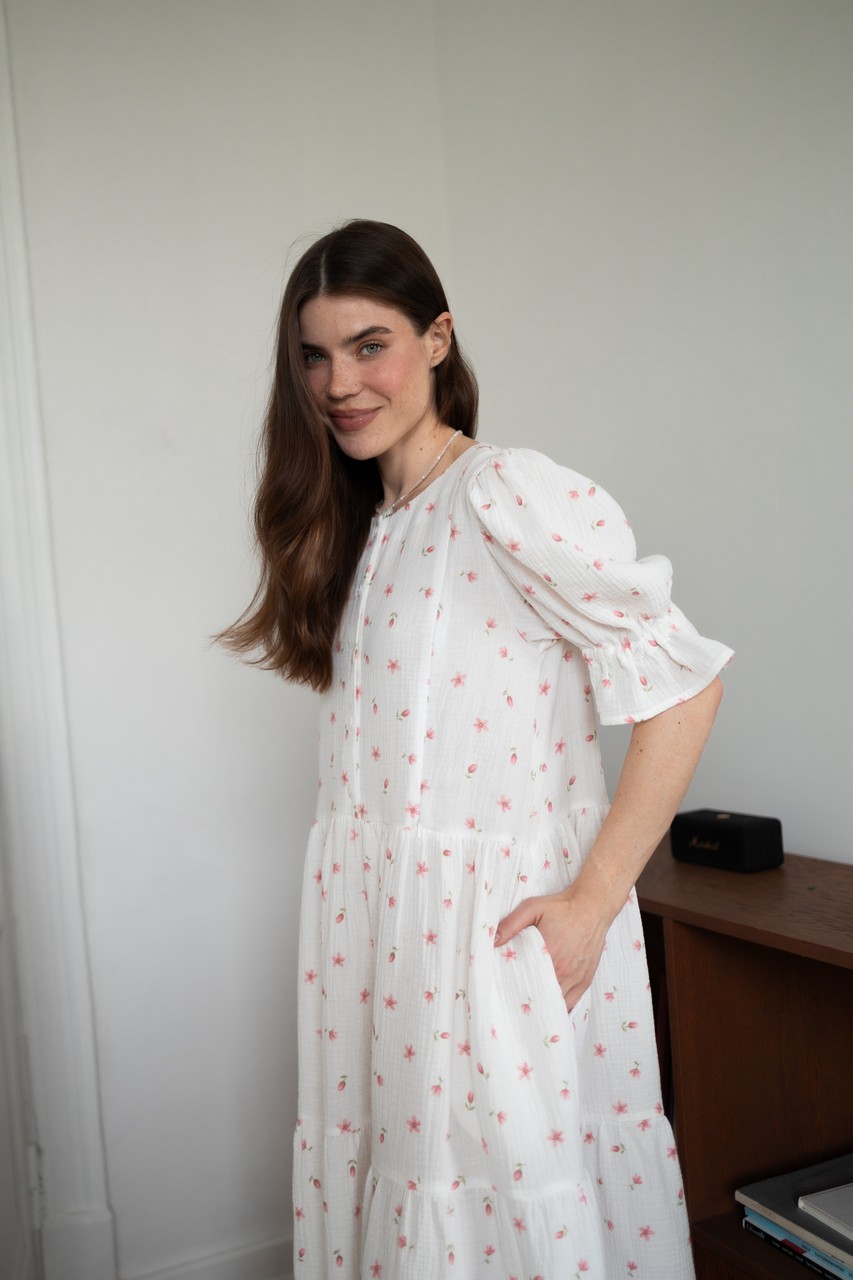 Платье Элизабет для беременных и кормящих мам - айвори с цветами - 14