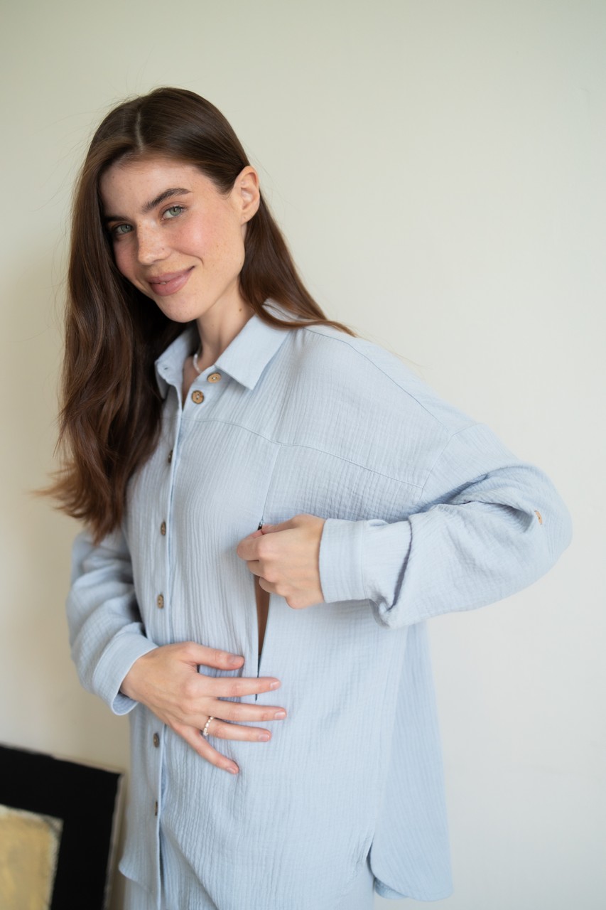 Рубашка Дунай из муслина для беременных и кормящих мам - серо-голубой - 2