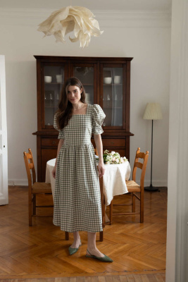 Платье Мелисса для беременных и кормящих мам - оливковый в клетку - 0