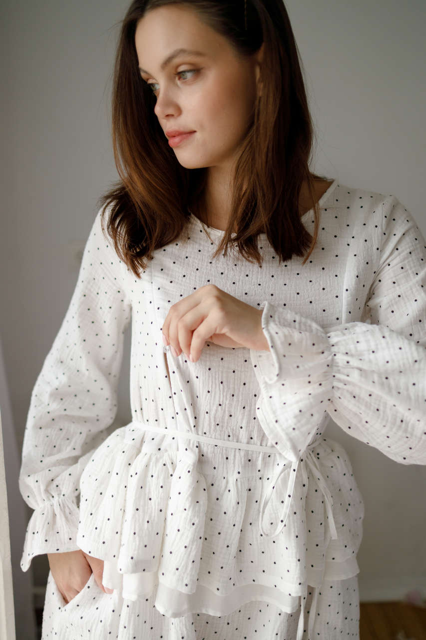 Платье Николь для беременных и кормящих мам - белый в горошек - 6